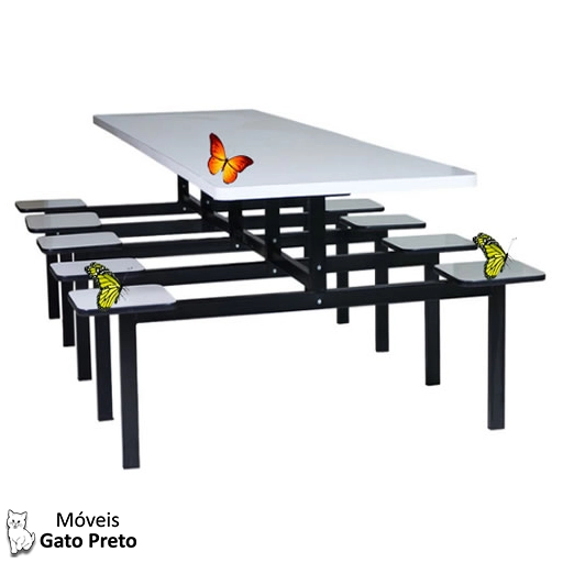Mesa para refeitório com bancos acoplados